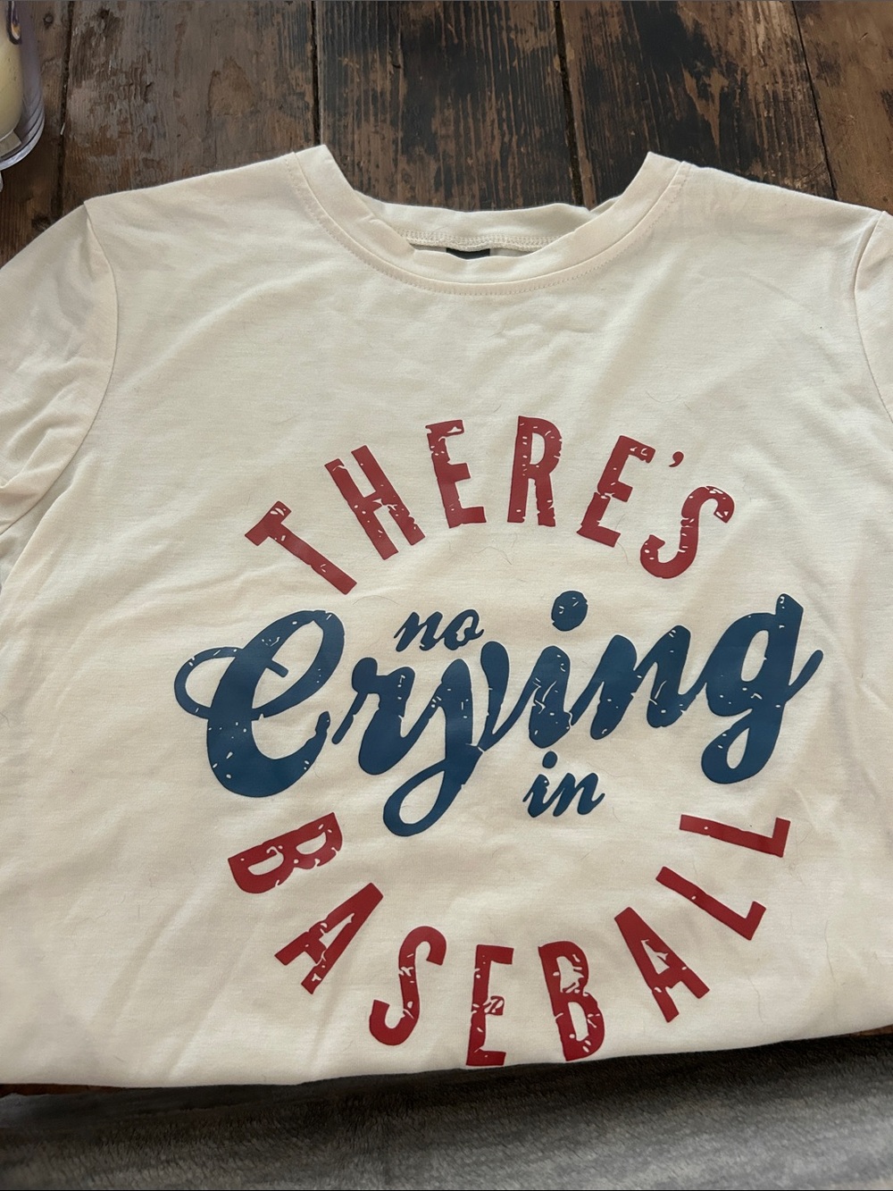 No Crying in Baseball Graphic Tee - Cream with Red & Blue Print